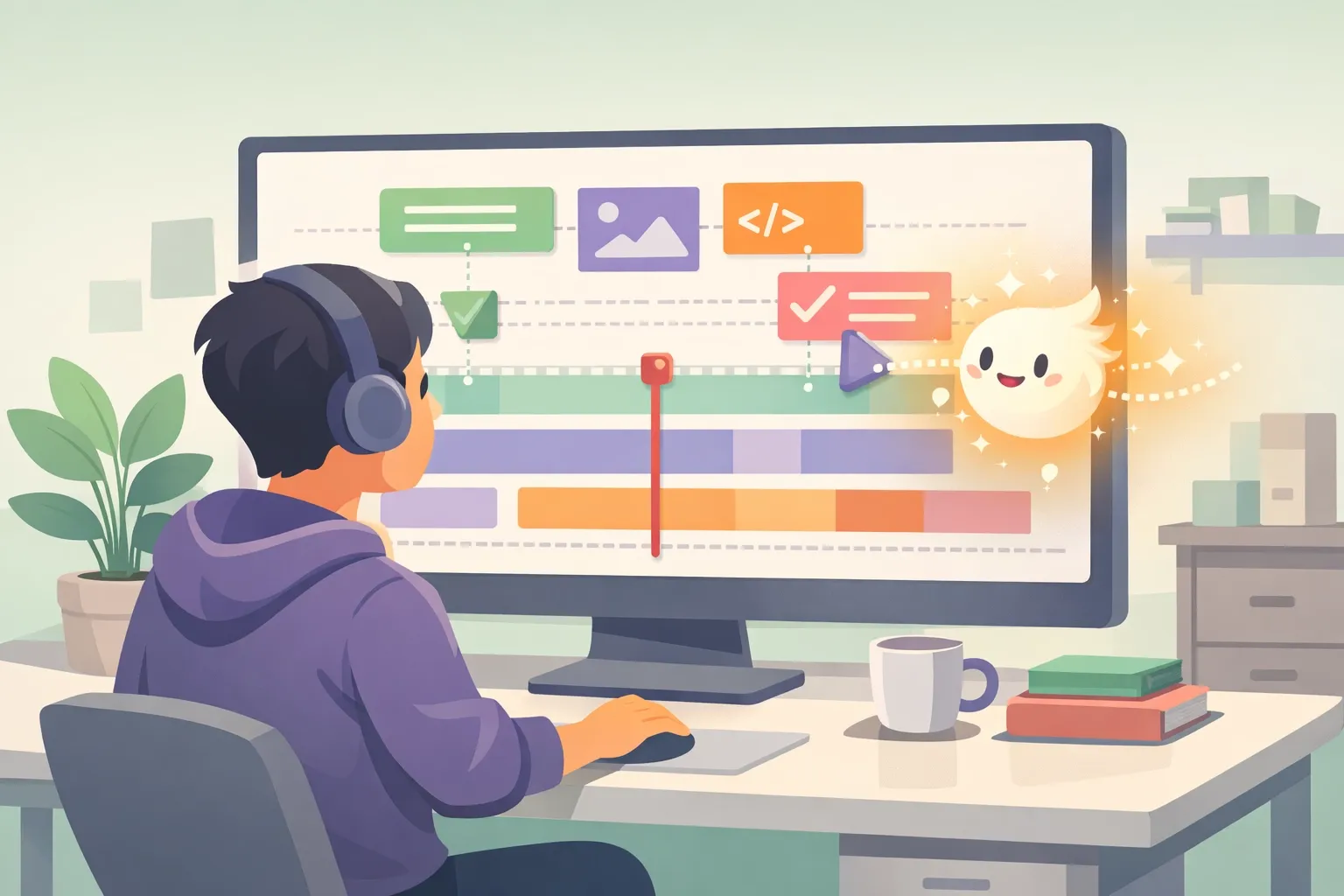 Software developer using AI-powered automated testing tools to create resilient and efficient test suites.