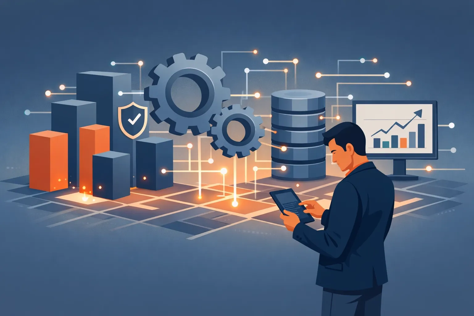 Professional managing reliable digital infrastructure through AI workflow automation and automated quality assurance.